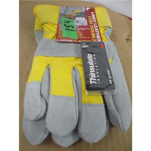 STORE CLOSE-OUT/NEW:  LINED LEATHER GLOVES (SIZE LARGE) - PAIR