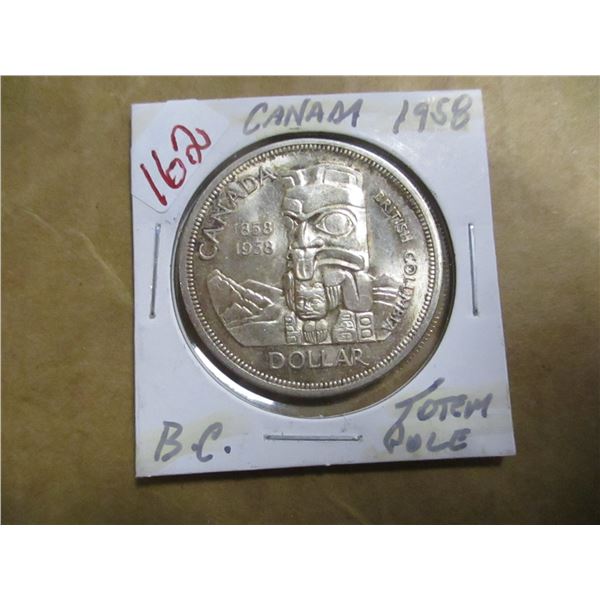 1958 BC TOTEM POLE CANADA SILVER DOLLAR