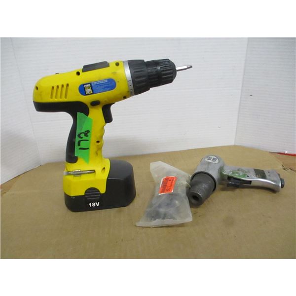 POWER FIST 18 VOLT DRILL & BATTERY AND AIR CHISEL & CHUCKS