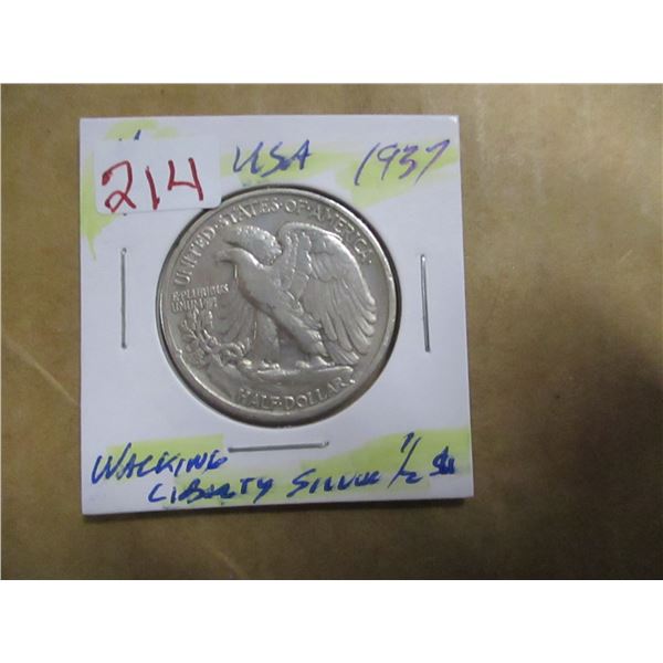 1937 USA WALKING LIBERTY SILVER HALF DOLLAR