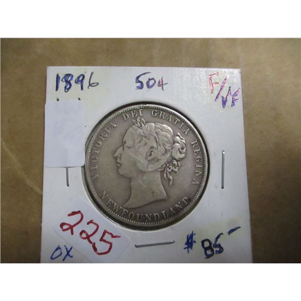 1896 F/VF NEWFOUNDLAND VICTORIAN HALF DOLLAR