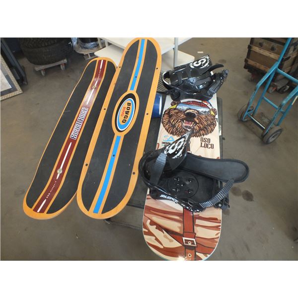 Kids Practice Snowboard / Trick Rail w/ 2 Bongo Boards