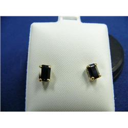 Sapphire earrings, 14K yellow gold, rectangular, faceted, approx. .80 carats, transparent, dark blue