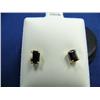 Image 1 : Sapphire earrings, 14K yellow gold, rectangular, faceted, approx. .80 carats, transparent, dark blue