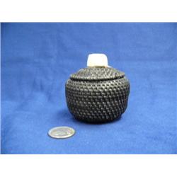 Fabulous quality, solid as a rock, 3" baleen basket with bear's head finial by Carl Hank (2)