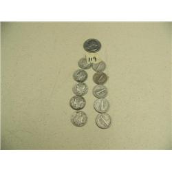 Lot of 10 Mercury dimes, silver from 1930's and 1940's (2)