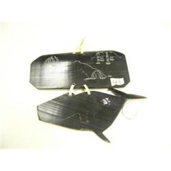 Scrimshawed baleen wall hanging of whale and Eskimo house by Robert Crumley (2)