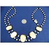 Image 1 : Fabulous fossilized ivory and glass bead necklace - ivory carved with flowers (2)