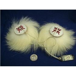 Extremely rare pair of polar bear fur beaded yo-yos with baleen handle (2)