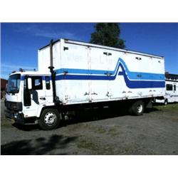 1986 Volvo diesel FE6 13 cab over truck with 33.5' van, 9' tall, 6 doors on both sides of van, 2 doo