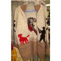 Handmade Alaskan wool sweater, men's with hunters, moose, dogs, and state of Alaska (246)