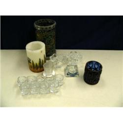 Wire basket and assorted candle sticks (246)