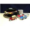 Image 1 : Lot of old 45 records, silver plated platter, sealing rings, antique cars (2)