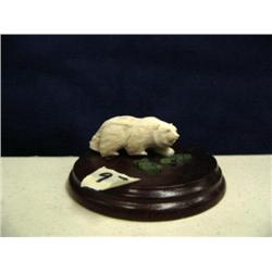 Ivory carving of bear with 2 jade salmon (2)