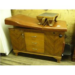 Art Deco walnut doctor's bench with leather top and step stool (210)