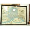 Image 1 : Large map of Alaska with polar bear, Eskimo girl, drill rig, airplane, etc. 36"x49" frame size (241)