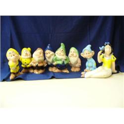 Snow white and the 7 dwarves pottery figures 8.5" tall, Snow White marked Walt Disney (241)