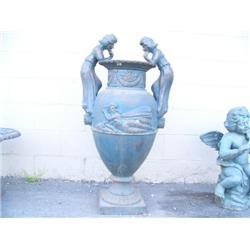 43" cast iron urn with 2 children looking inside (1)
