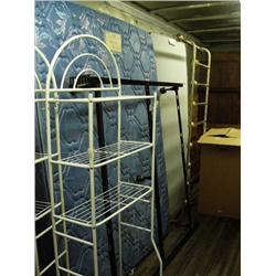 King bed springs, queen pillow top mattress and box springs, , brass foot board, two metal curio cab