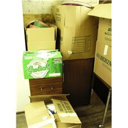 Small brown fridge, white cabinet, filing cabinet (241)