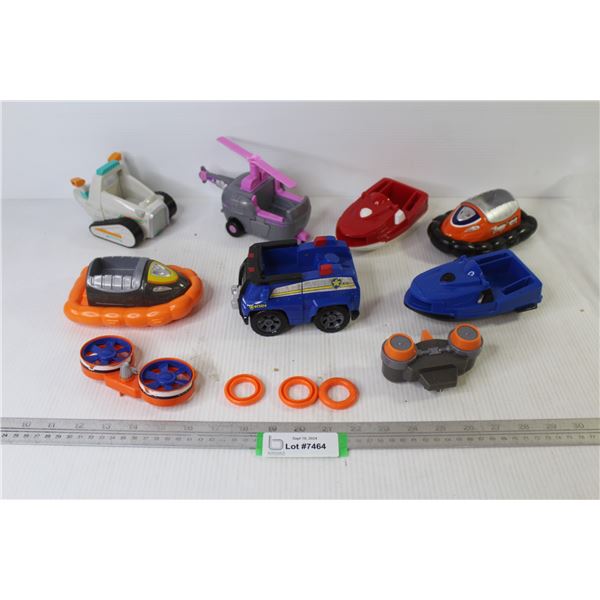 (7) Plastic Toy Boats & Cars w/2 Remotes