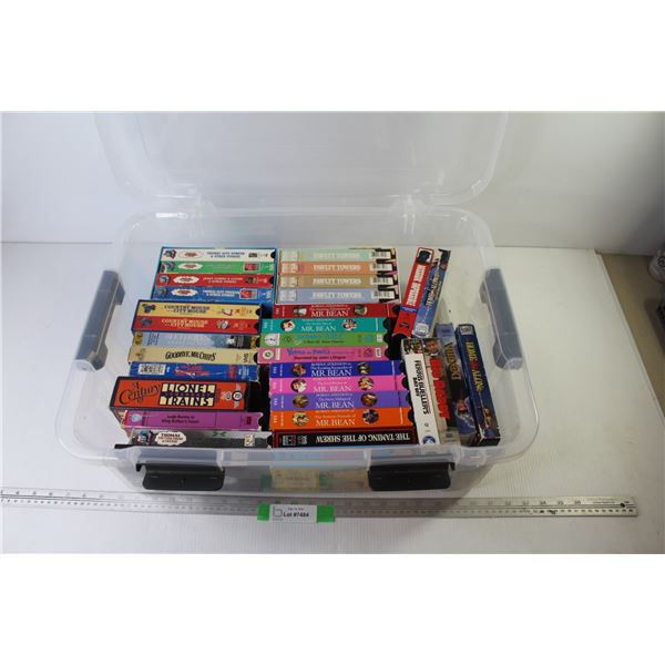 Tote w/Lid - (32) VHS Tapes - Children's - Family - Mr. Bean