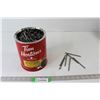Image 1 : 10lbs of 4" Spiral Nails in a Tim Hortons Coffee Tin