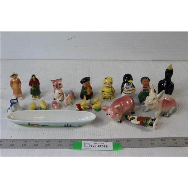 Assorted Ceramic Figurines Decorations, Olive Tray Dish