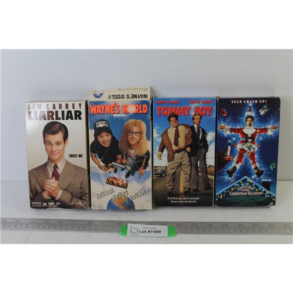(4) VHS Tapes - Christmas Vacation - Tommy Boy - Wayne's World - Liar Liar
