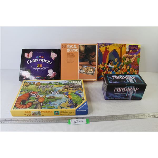 (2) Puzzles (100 & 300 piece) - (2) Games - Card Tricks