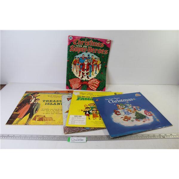 (4) Vinyl Records - Care Bears - Tubby The Tuba - Family Band - Treasure Island - Christmas w/The Su
