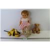 Image 1 : Plastic Doll w/Blinking Eyes - (3) Stuffed Animals