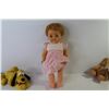 Image 4 : Plastic Doll w/Blinking Eyes - (3) Stuffed Animals