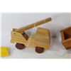 Image 3 : (5) Carved Wooden Toy Vehicles - (1) Wooden Trailer