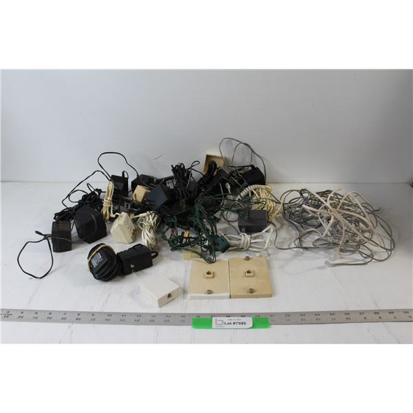 Assorted Charging/Phone Cords, (2) Phone Cord Outlets, Christmas Lights - Tested Works