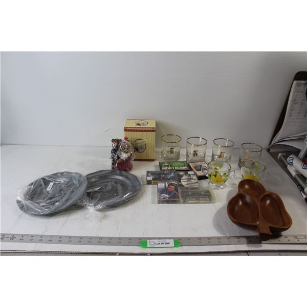 The Windsor Bears Figurine Decoration, Glass Cream and Sugar, Wooden Divided Dish, (2) Metal Decorat