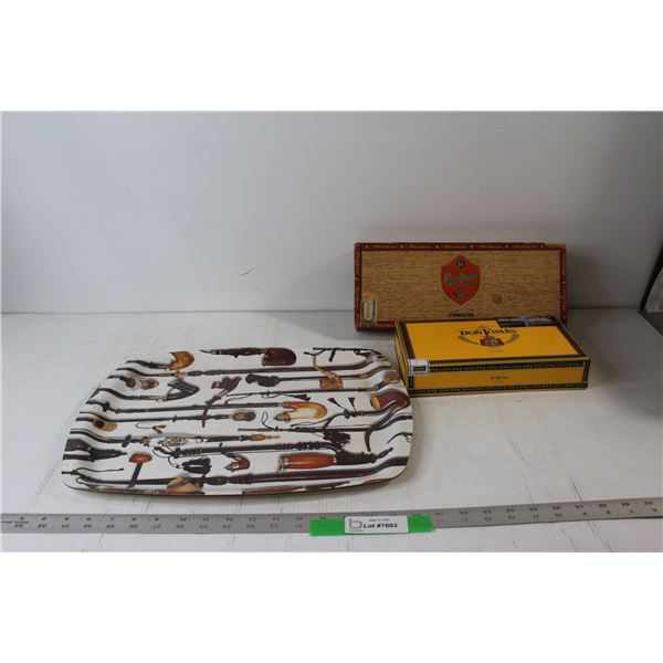Pipe Decorated Tray, Dontamas Cigar Box, Pandora Cigar Box