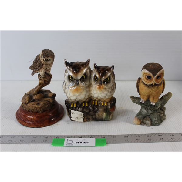 (3) Ceramic Owl Decorations