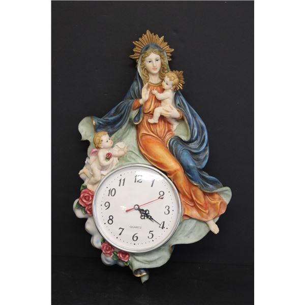 Virgin Mary Angel Christian Quartz Clock - Around 18" High x 11" Wide - Untested