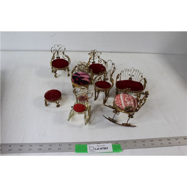 (8) Pieces Of Tin Can Furniture - Chairs, Rocking Chairs, Bench