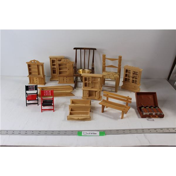 (12) Doll Furniture - Closets, Shelves, Chairs, Benches