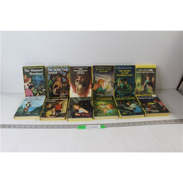 (12) Nancy Drew Books - Mystery At The Ski Jump, The Clue Of The Black Key, The Clue Of The Velvet M