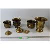 (5) Brass Planters/Vases, Brass Heart Decoration, Brass Lid