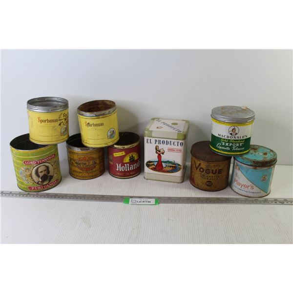 (9) Empty Tobacco Tins - Player's - Vogue - Lord Tennyson - Holland - Wills' - sportsman