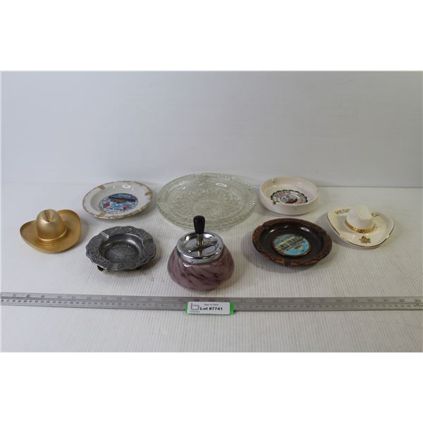 (8) Ashtrays - Glass - Metal - Ceramic