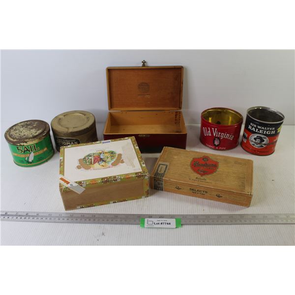 Flowered Wooden Box - Vintage Cigar Boxes & Cigarette Tins - Sail - Ottoman - Old Virginia - Raleigh