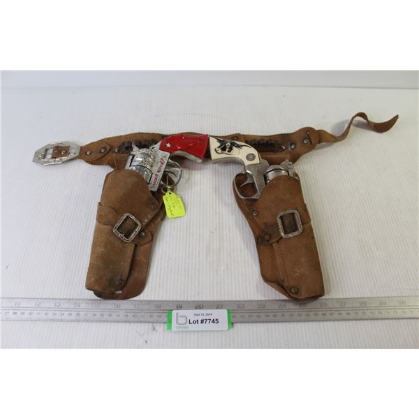 Vintage Leather Holsters w/Cap Guns - Night Rider - Texas 38