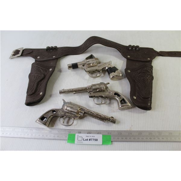 (3) Cap Guns - Gene Autry - Police Special - Lone Rider - Plastic Holsters