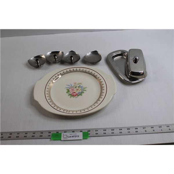 American Limoges Serving Platter, Candle Holders & Butter Dish