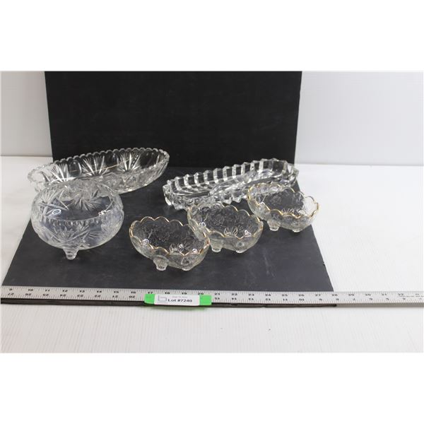 (6 pcs) Crystal & Glass Serving Dishes (Four Are Footed)